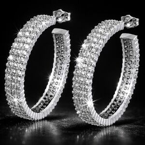 New Luxury Micro Pave Set Cz Diamond Hoop statement drop dangle Earrings Silver
